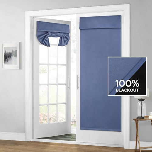 Homeideas 100% Blackout French Door Curtains, Privacy Door Curtains For Door Window, 26 X 68 Inch Room Darkening Curtains, Thermal Insulated Door Window Shades For Bedroom, (1 Panel, Stone Blue)